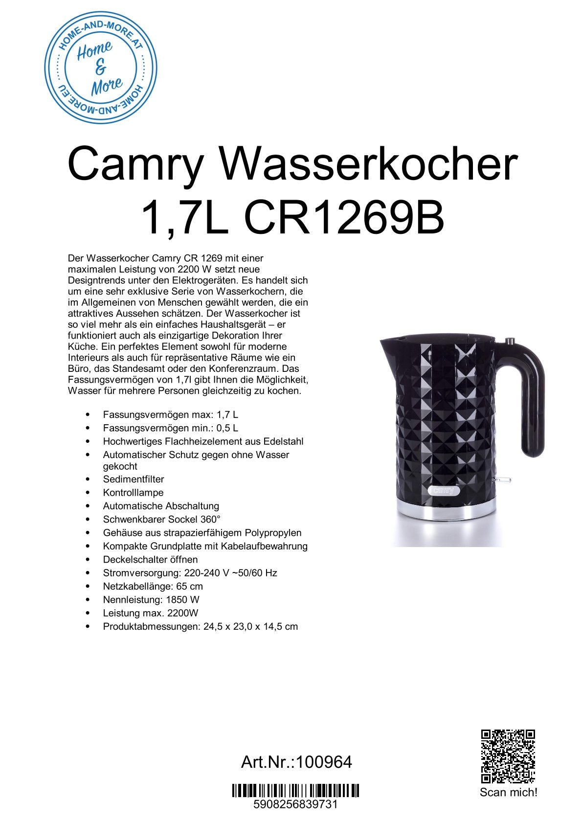 Camry Wasserkocher 1,7L CR1269B