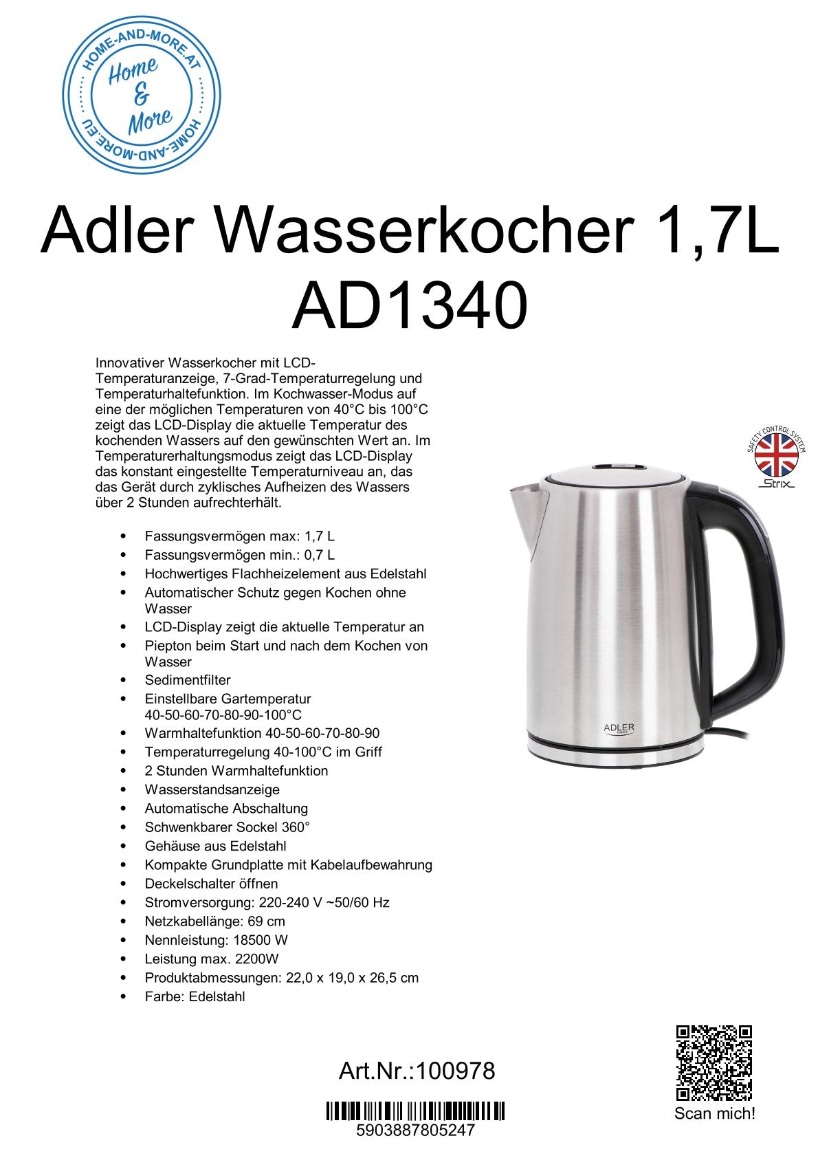 Adler Wasserkocher 1,7L AD1340