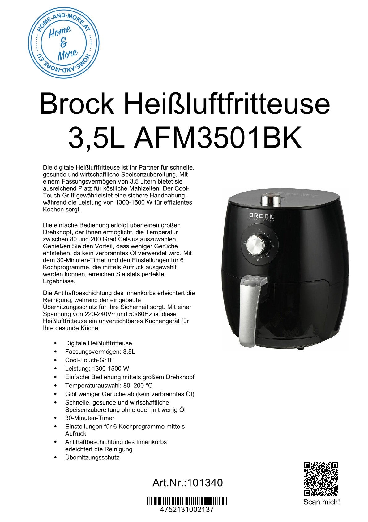 Brock Heißluftfritteuse 3,5L AFM3501BK