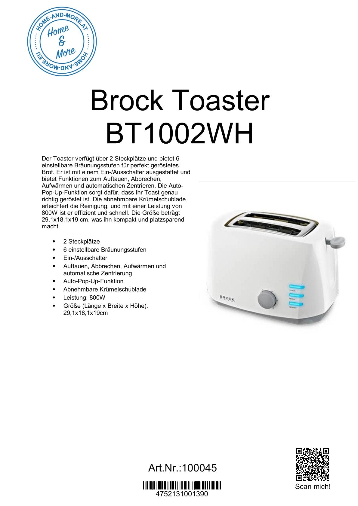 Brock Toaster BT1002WH