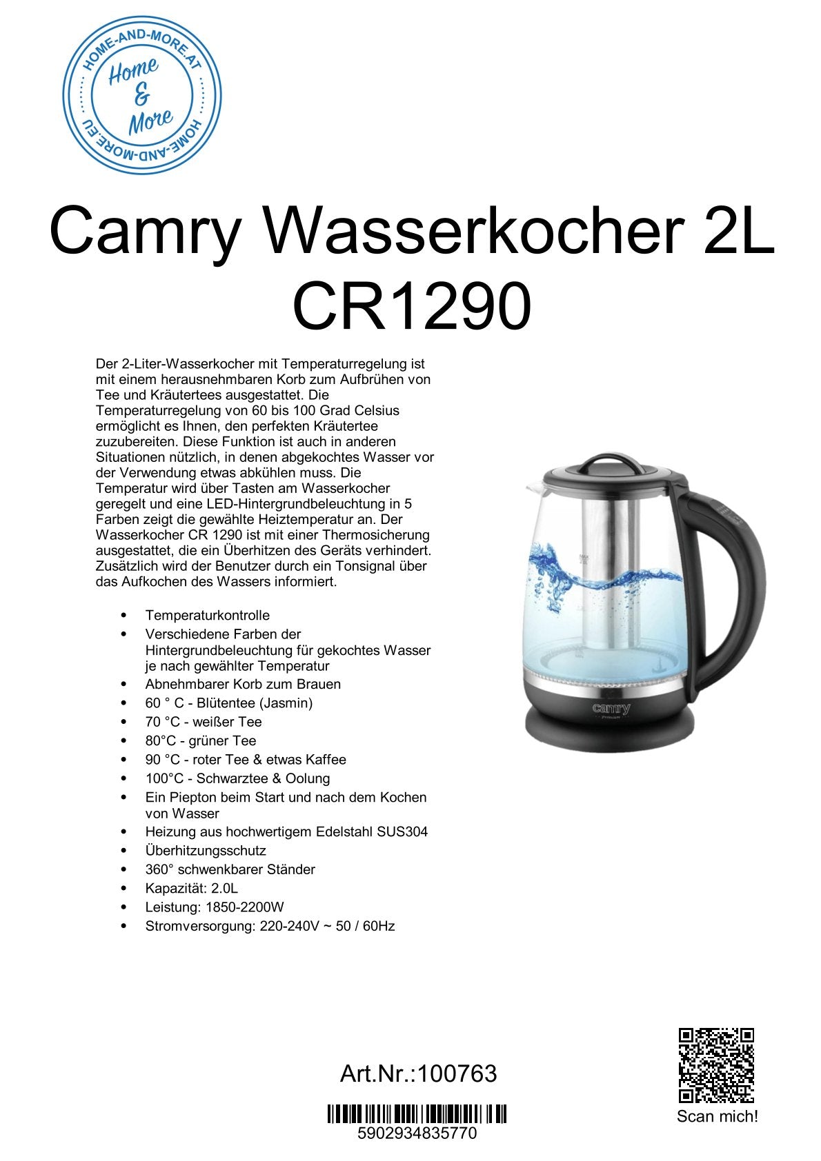 Camry Wasserkocher 2L CR1290