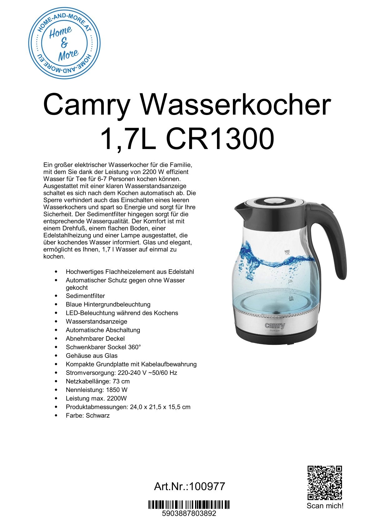 Camry Wasserkocher 1,7L CR1300