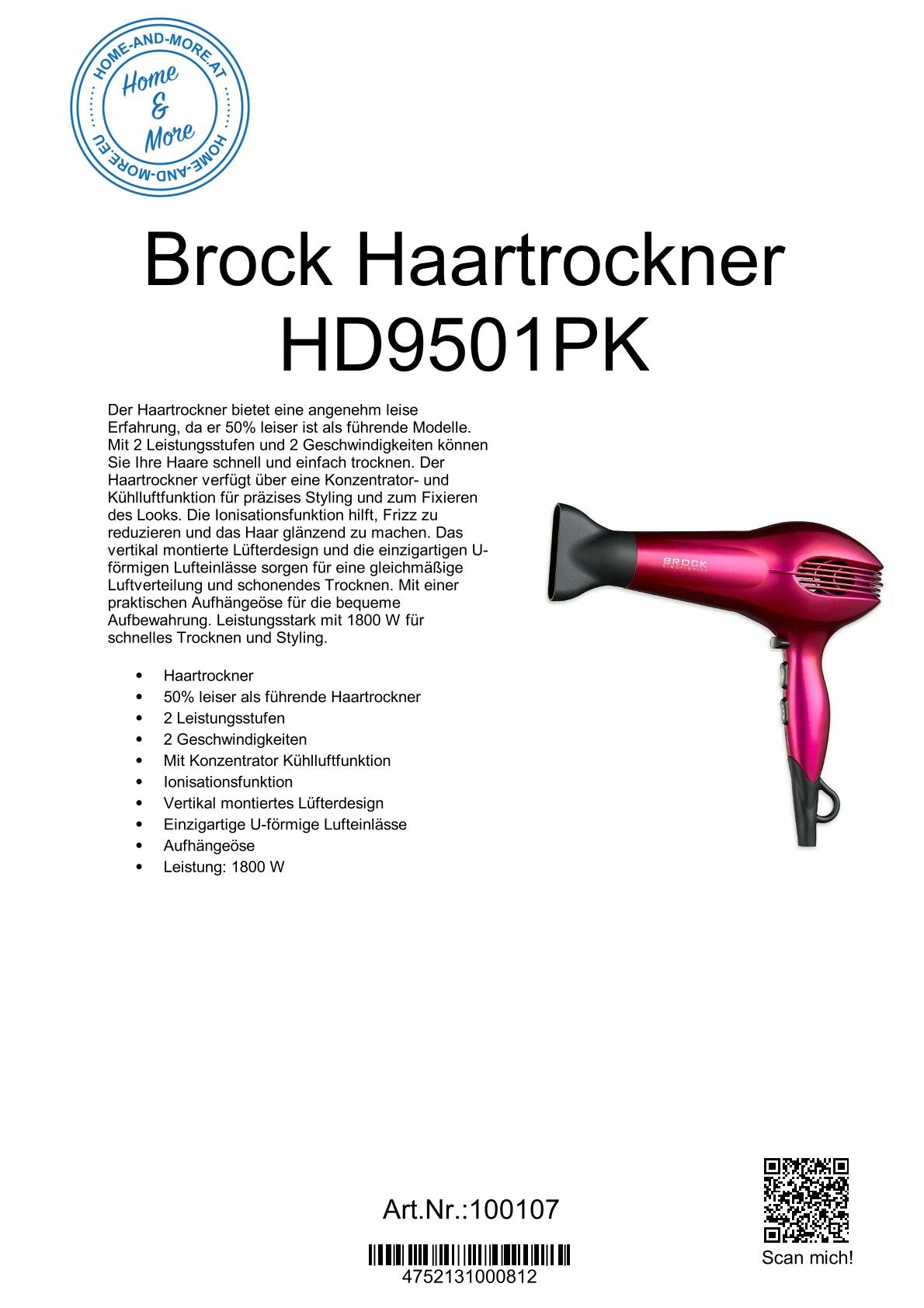 Brock Haartrockner HD9501PK