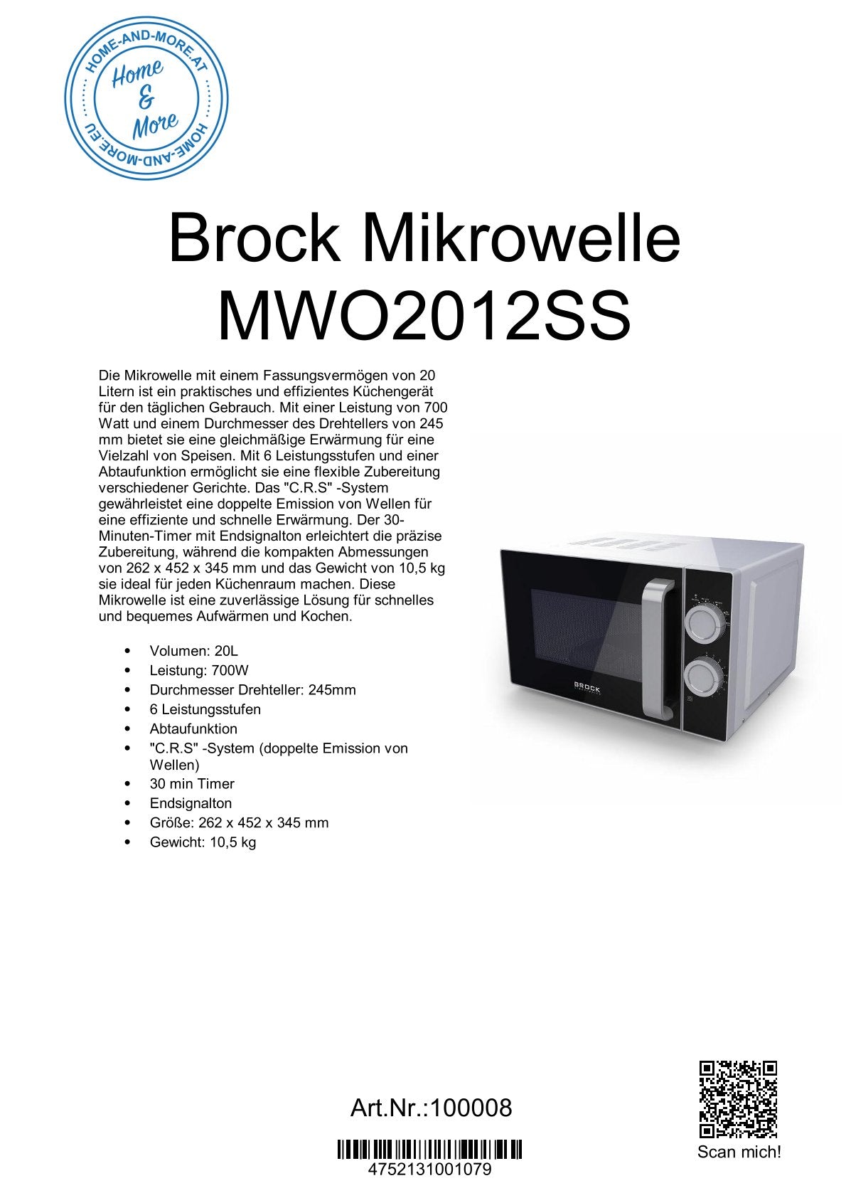 Brock Mikrowelle MWO2012SS