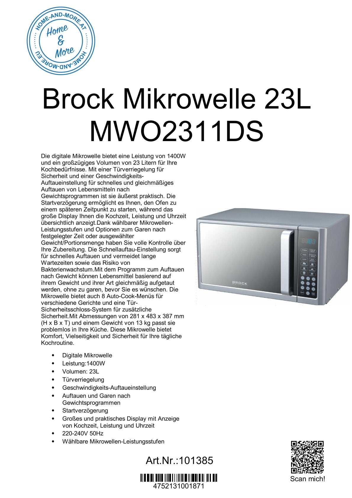 Brock Mikrowelle 23L MWO2311DS
