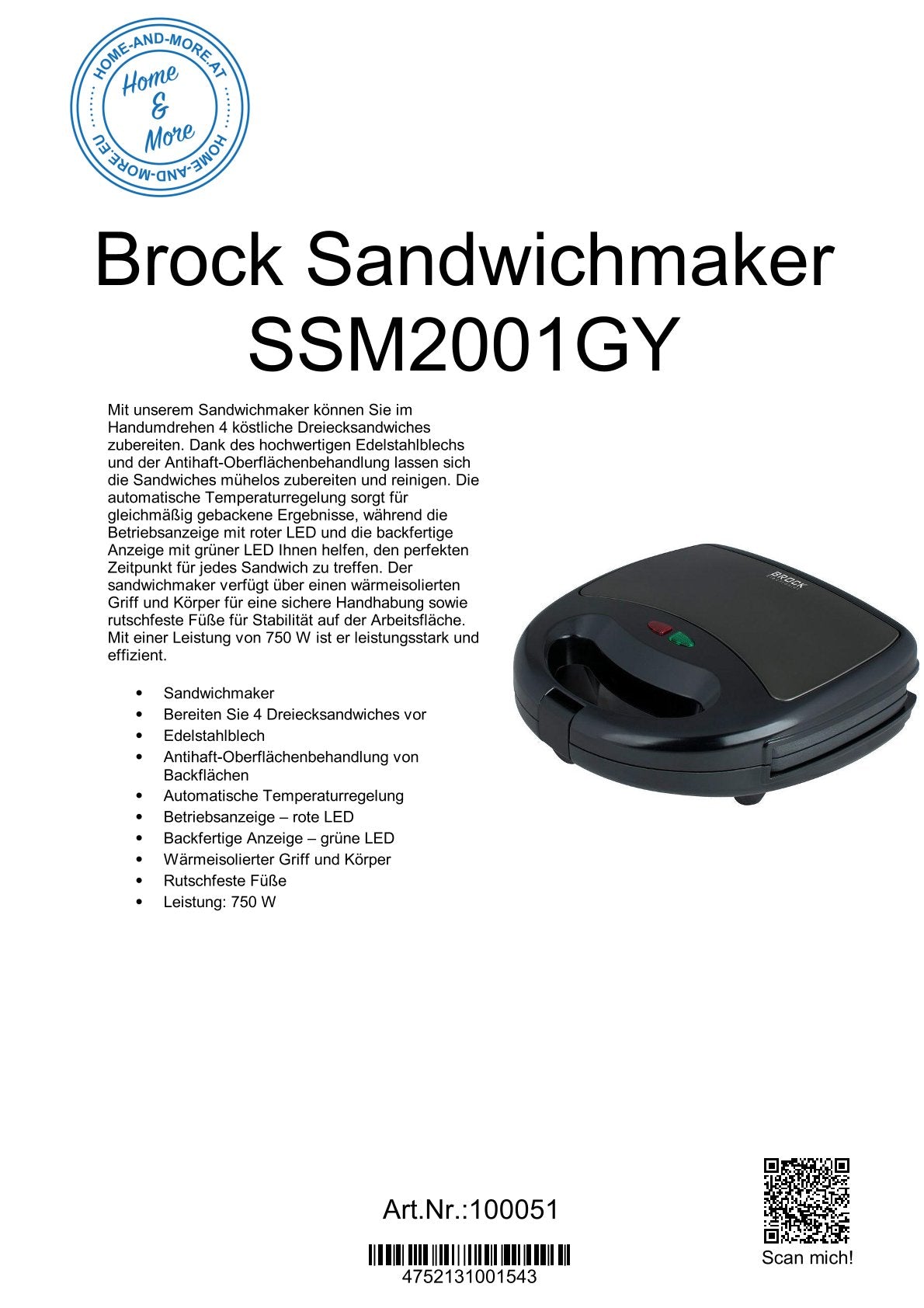 Brock Sandwichmaker SSM2001GY