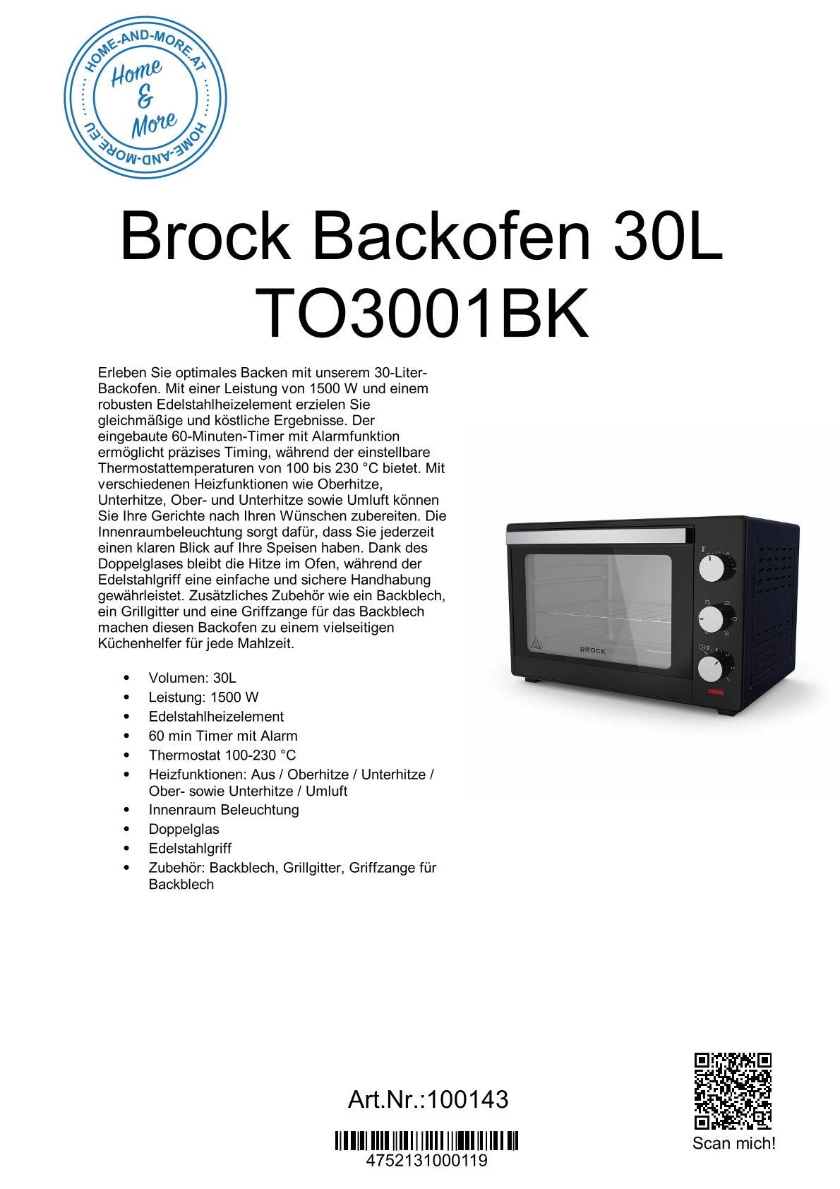 Brock Backofen 30L TO3001BK