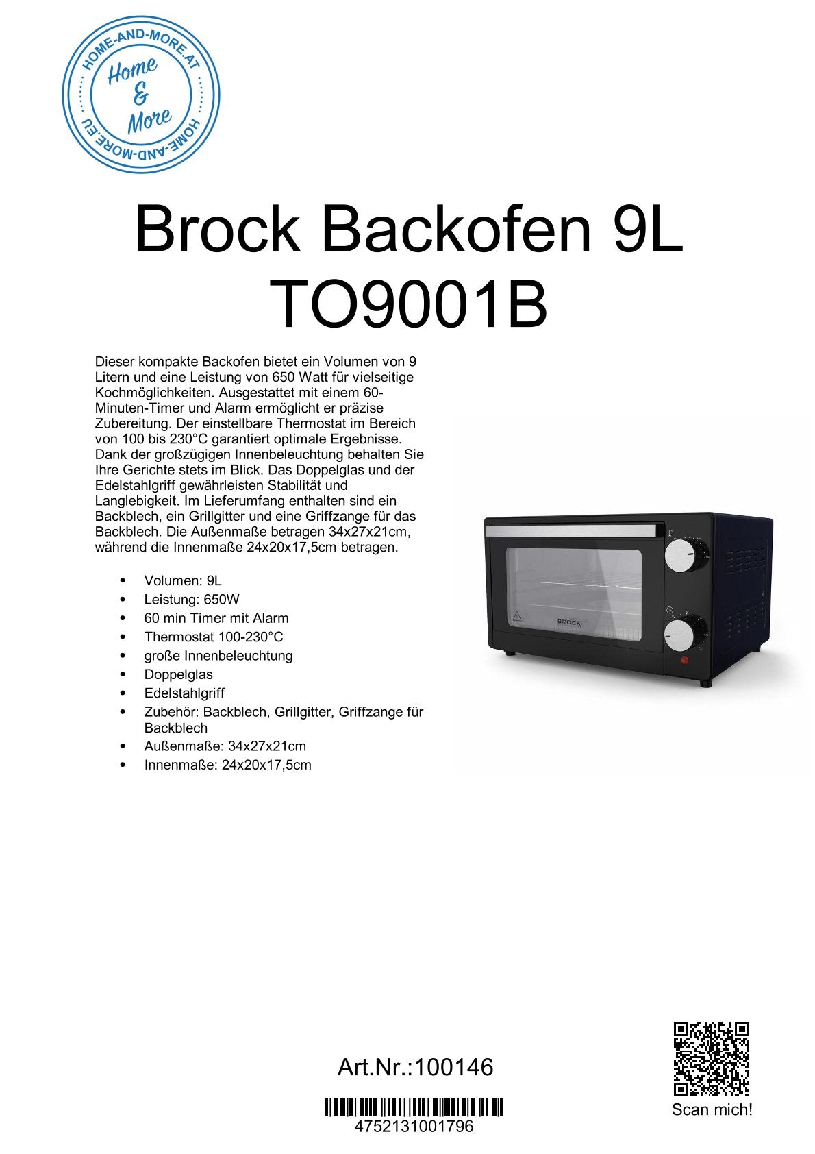 Brock Backofen 9L TO9001B
