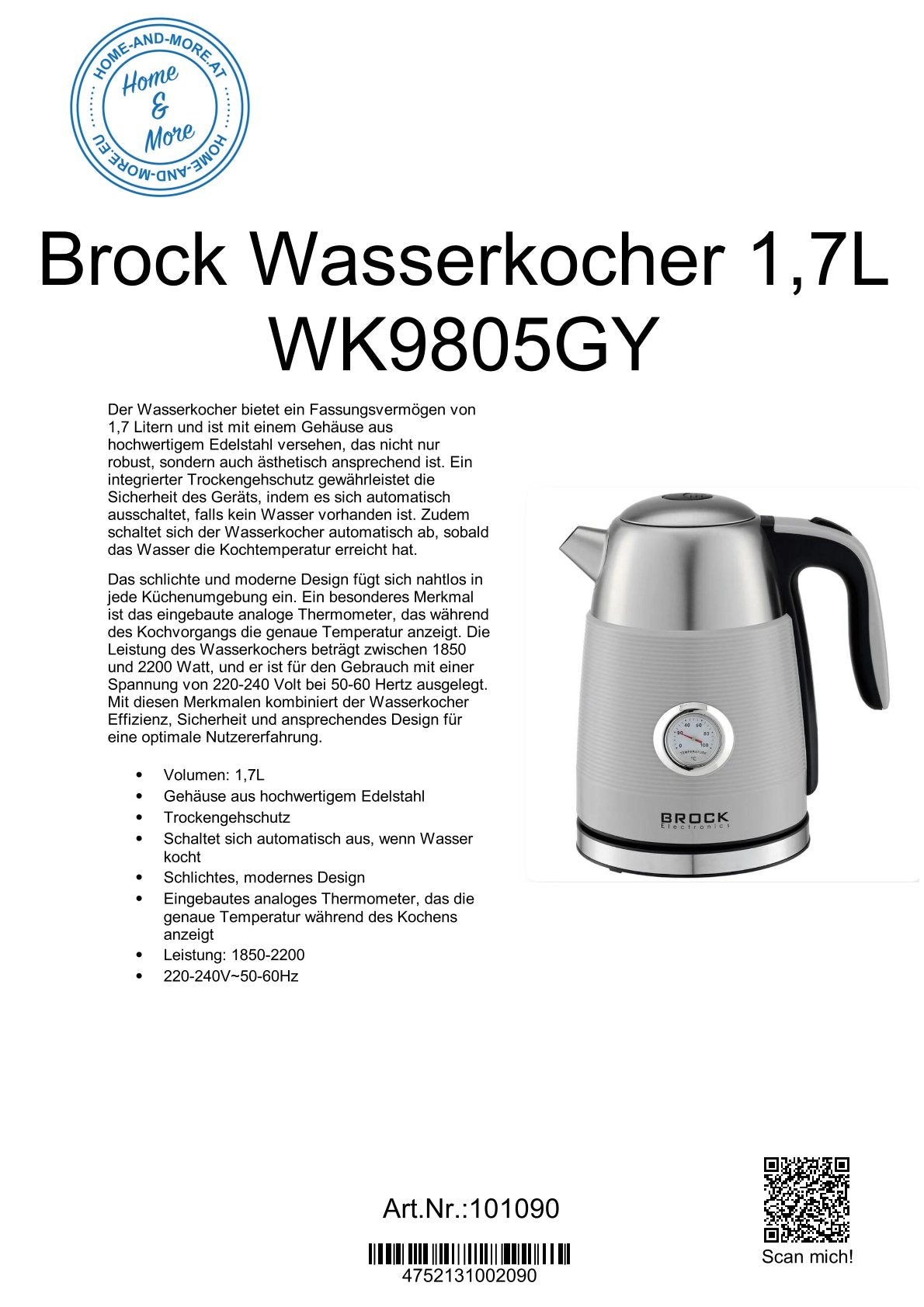 Brock Wasserkocher 1,7L WK9805GY