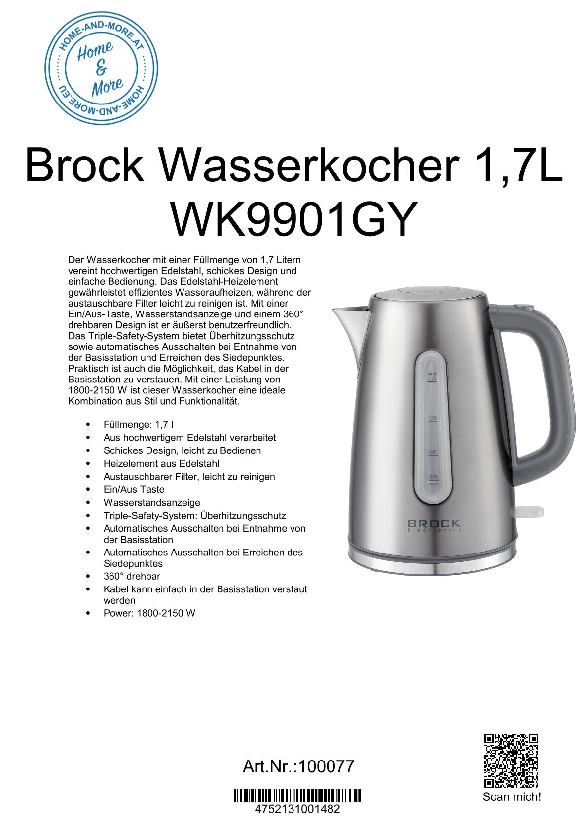 Brock Wasserkocher 1,7L WK9901GY